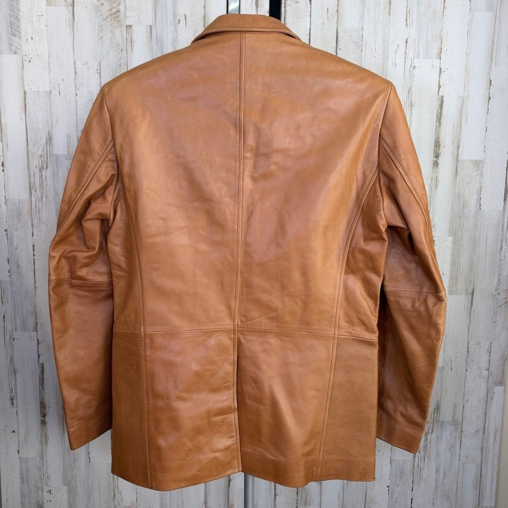 Parfait Leather Italy Blazer Jacket Womens L Tan Sport Coat Western Boho Preppy - Picture 4 of 15